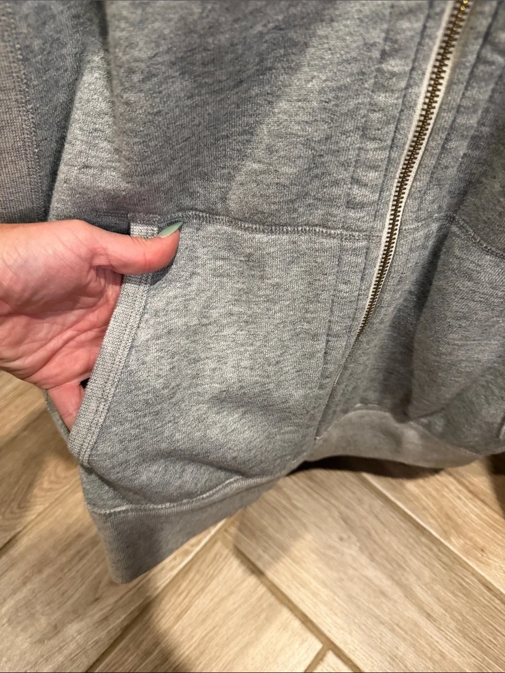 J. Crew Men's Light Gray Zip-Up Hoodie with Cream Sherpa Lining